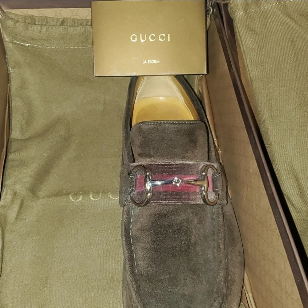 GUCCI Moca Pelle S. Cuoio Horsebit suede loafers Men - Picture 13 of 16